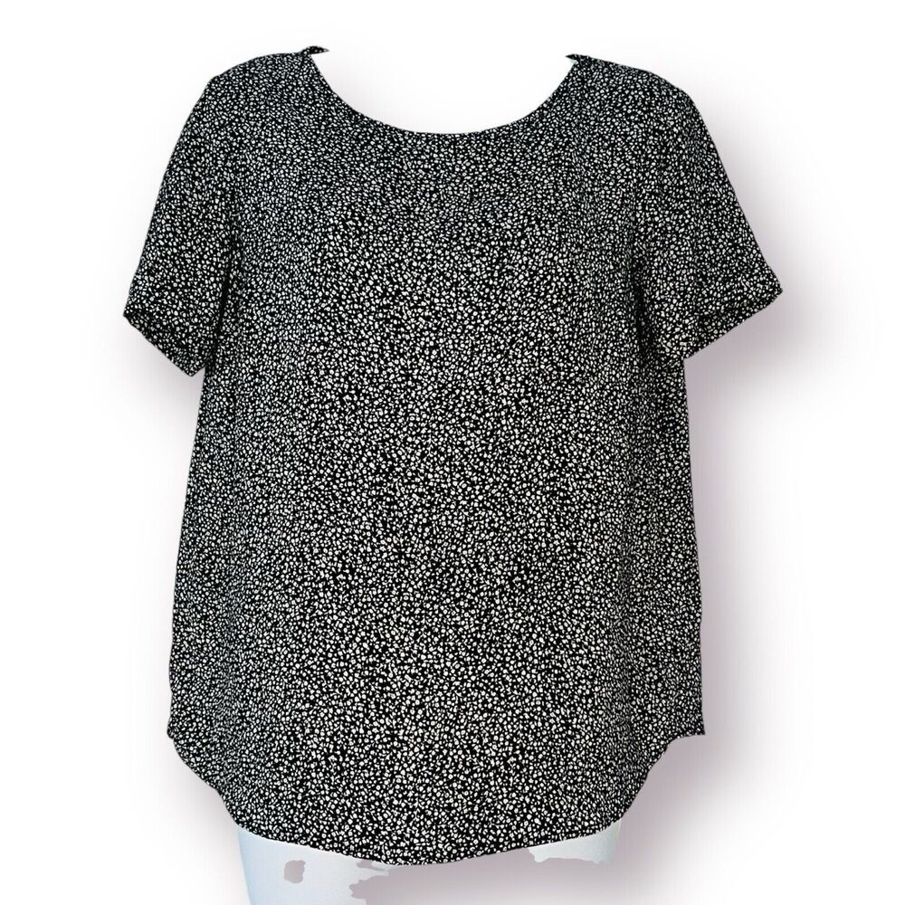 LC Lauren Conrad Ditsy Floral Print Short Sleeve Blouse Size XS Black White
